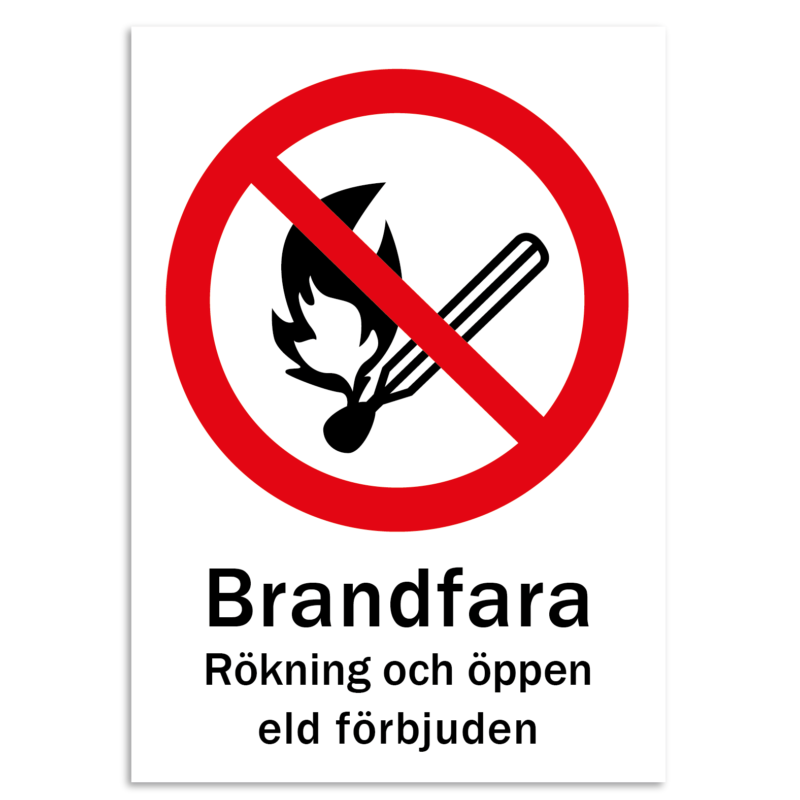 Skylt - Brandfara, Rökning och öppen eld förbjuden