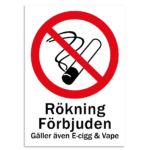 Skylt-rökning förbjuden gäller även e-cigg och vape